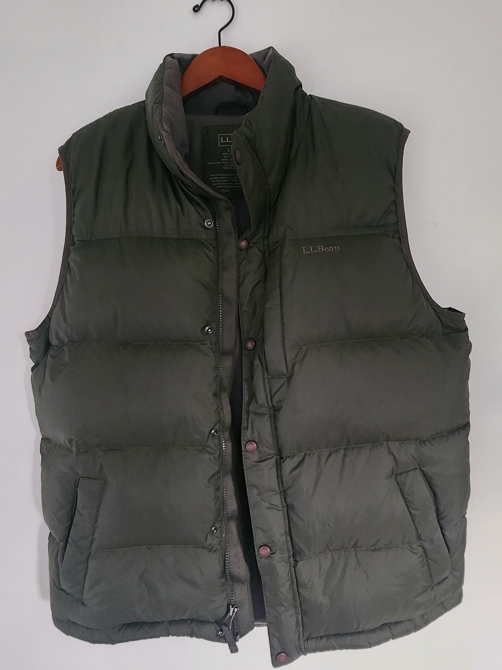 Men's L.L. Bean Olive Green Puffer Down Vest - Large Tall